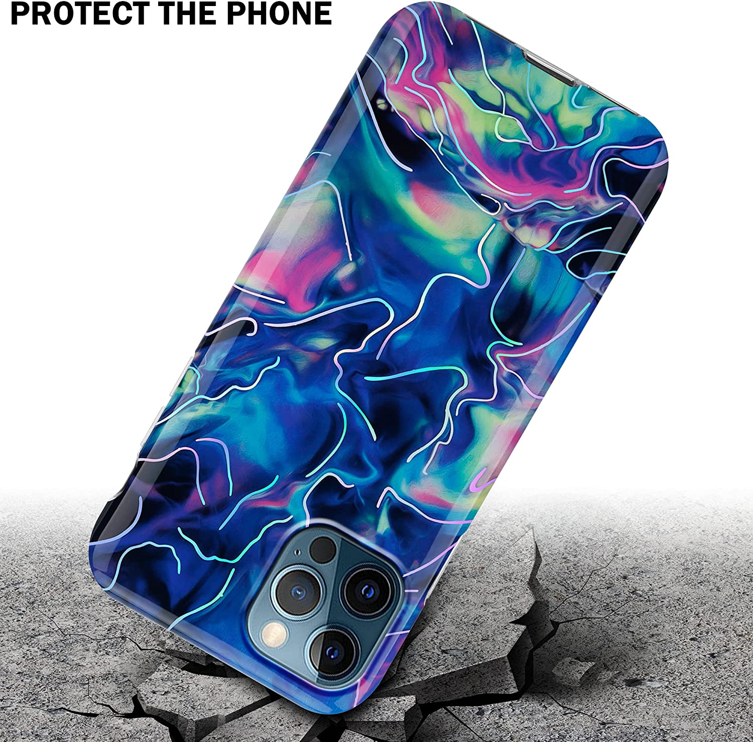 Cadorabo iPhone 12 Pro Max Θήκη Σιλικόνης TPU - Design Marble No.17 Mosaic Pattern - Blue / Pink / Marble