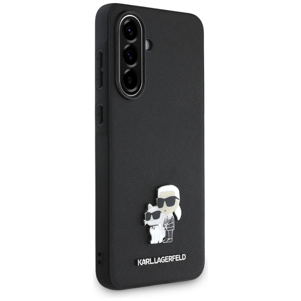 Karl Lagerfeld Samsung Galaxy A36 5G Saffiano Karl and Choupette Metal Logo Σκληρή Θήκη με Επένδυση Συνθετικού Δέρματος - Black - KLHCSA36PSAKCMPK