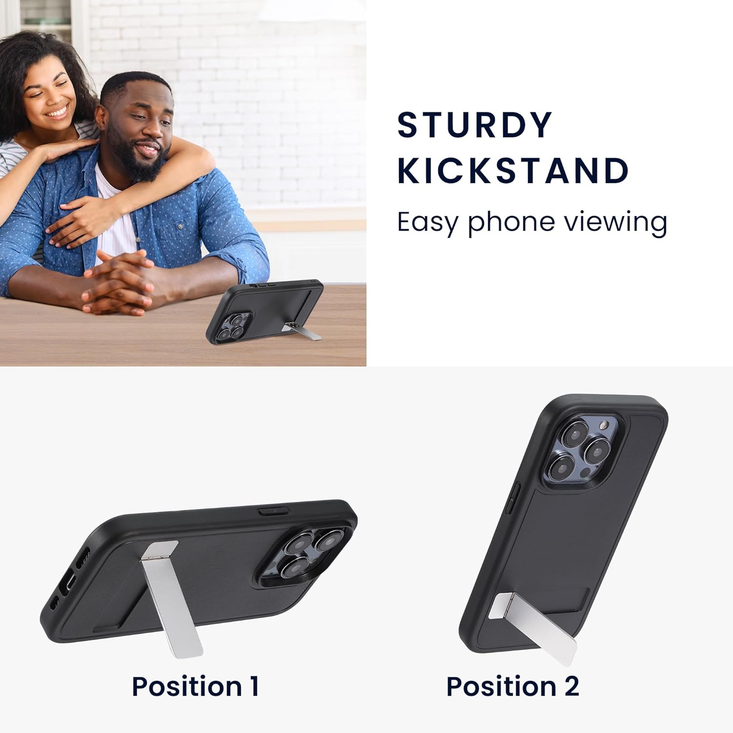 KW iPhone 15 Σκληρή Θήκη με Πλαίσιο Σιλικόνης και Stand - Black - 62041.01