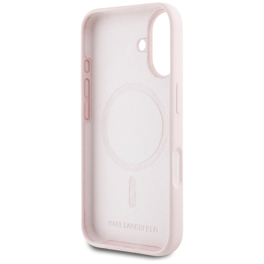 Karl Lagerfeld iPhone 16 - Silicone Double Heads and Circle - Σκληρή Θήκη Σιλικόνης με MagSafe - Pink - KLHMP16SSKCHTCP