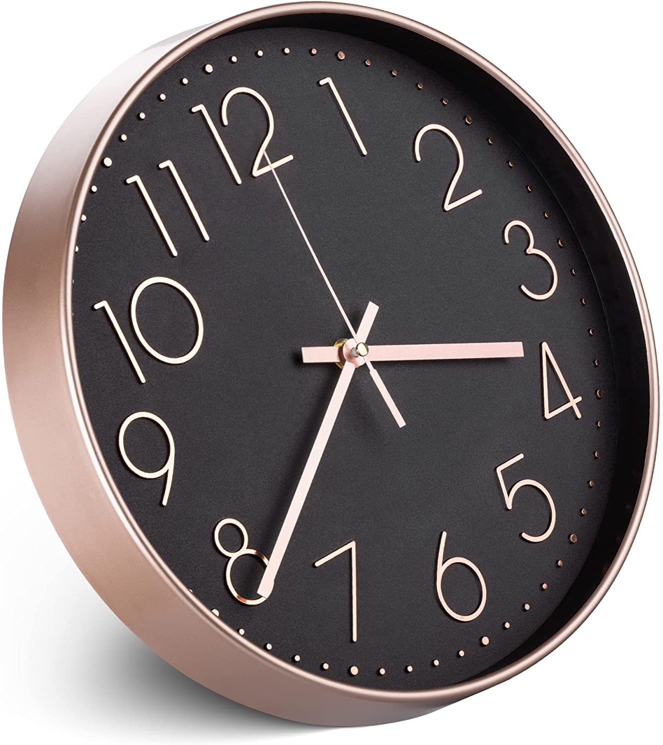 Navaris Analogue Wall Clock Design Round - Ρολόι Tοίχου από Πλαστικό και Γυαλί - Black / Rose Gold - 54996.81.01