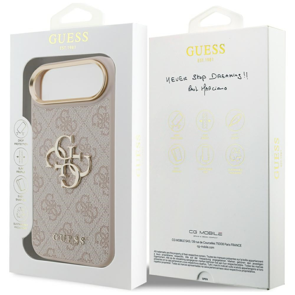 Guess iPhone Air - 4G Big 4G Classic Logo - Σκληρή Θήκη με Πλαίσιο Σιλικόνης και Επένδυση από Οικολογικό Δέρμα - Pink / Gold - GUHCP17M4GMGCPI
