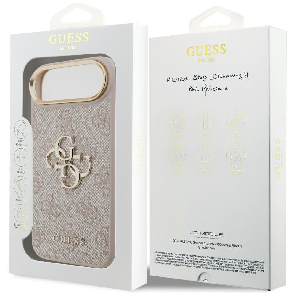 Guess iPhone Air - 4G Big 4G Classic Logo - Σκληρή Θήκη με Πλαίσιο Σιλικόνης και Επένδυση από Οικολογικό Δέρμα - Pink / Gold - GUHCP17M4GMGCPI