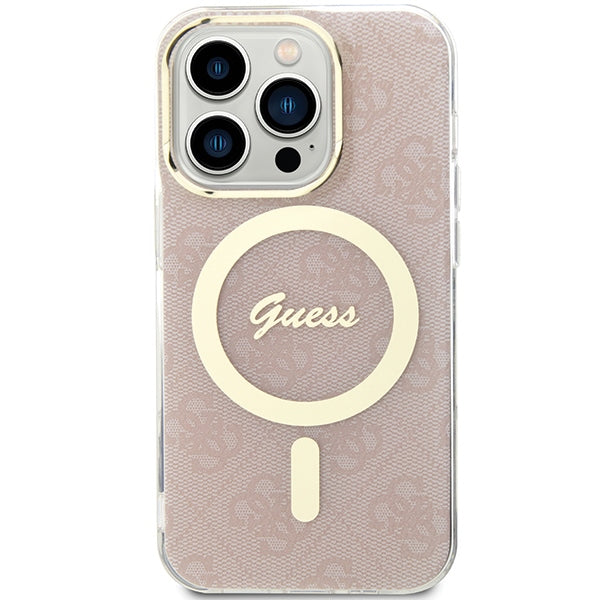 Guess iPhone 15 Pro IML 4G MagSafe Σκληρή Θήκη με Πλαίσιο Σιλικόνης και MagSafe - Pink - GUHMP15LH4STP