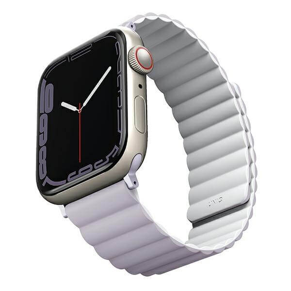 Uniq Λουράκι Apple Watch 2 / 3 / 4 / 5 / 6 / 7 / 8 / 9 / SE / ULTRA 1 / ULTRA 2 - 42 / 44 / 45 / 49 mm Revix Μαγνητικό Σιλικόνης Διπλής Όψης - Lilac / White