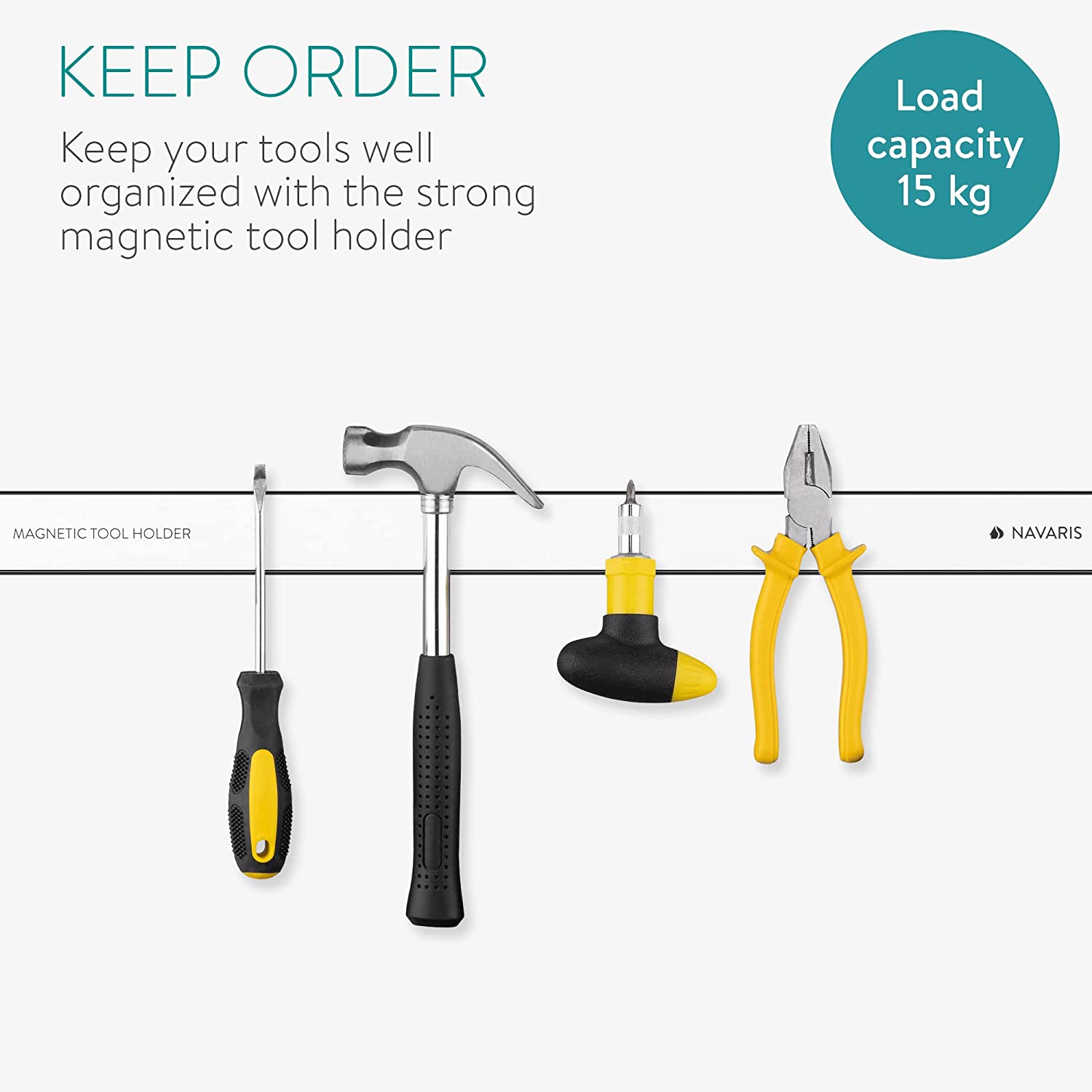 Navaris Σετ με 2 Επιτοίχιες Μαγνητικές Βάσεις Στήριξης Εργαλείων - 4 x 61 cm - Black - 54269.03