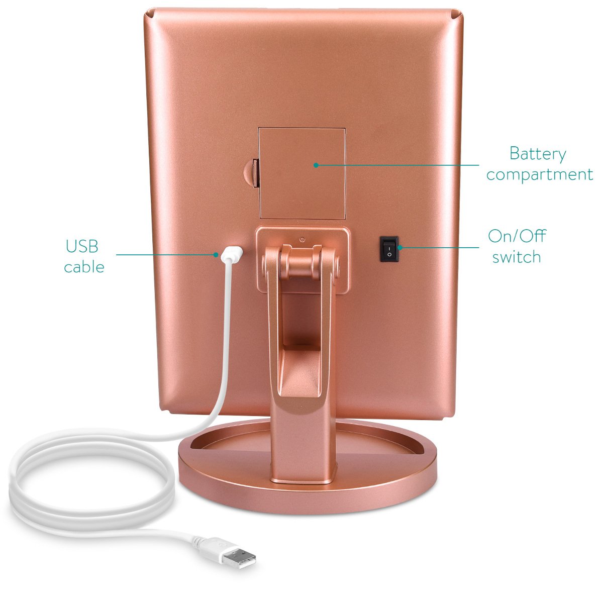 Navaris LED Foldable Cosmetic Mirror - Φωτιζόμενος Καθρέπτης LED - Matte Rose Gold - 43457.89