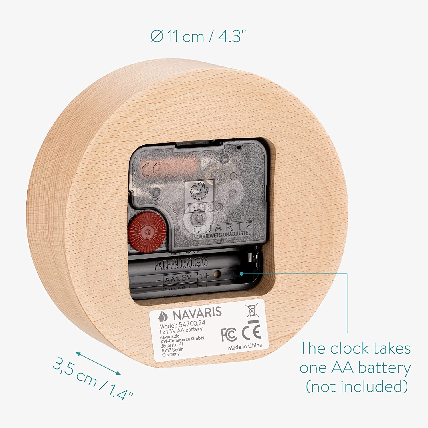 Navaris Επιτραπέζιο Ξύλινο Αναλογικό Ρολόι - Design Vintage Retro - Light Brown - 54700.24