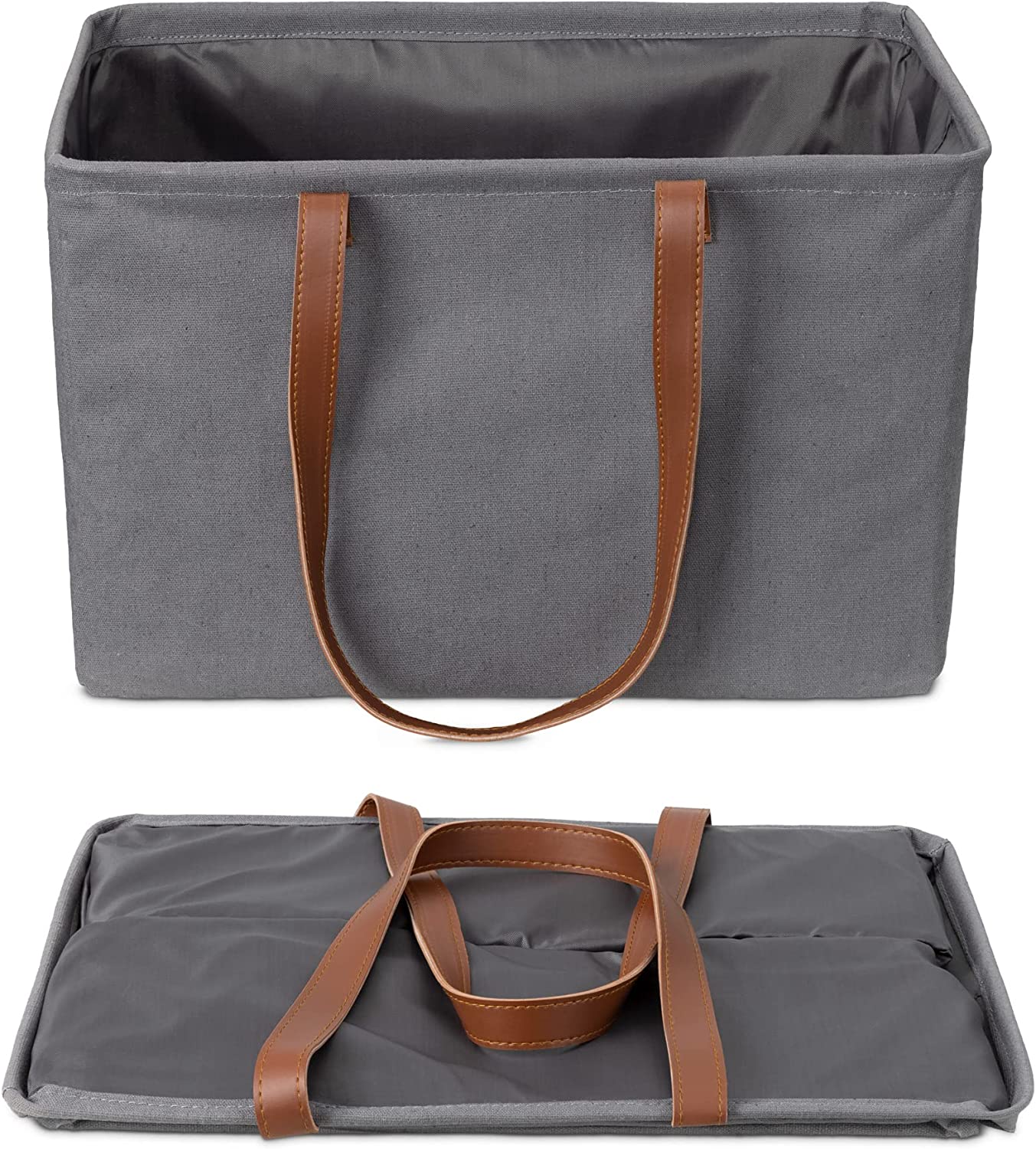 Navaris Σετ με 2 Πτυσσόμενα Καλάθια Απλύτων με Υφασμάτινο Κλείσιμο και Πλαϊνές Λαβές - 37L - Grey - 58834.01