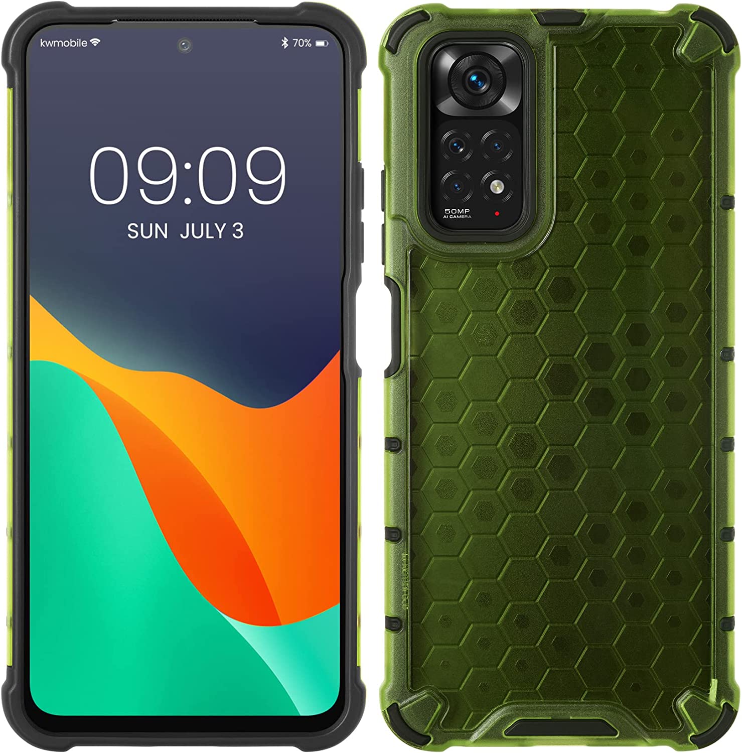 KW Xiaomi Redmi Note 11 / Redmi Note 11S Hybrid Σκληρή Θήκη με Πλαίσιο Σιλικόνης TPU - Design Honeycomb - Neon Yellow / Ματ Ημιδιάφανη - 59911.75