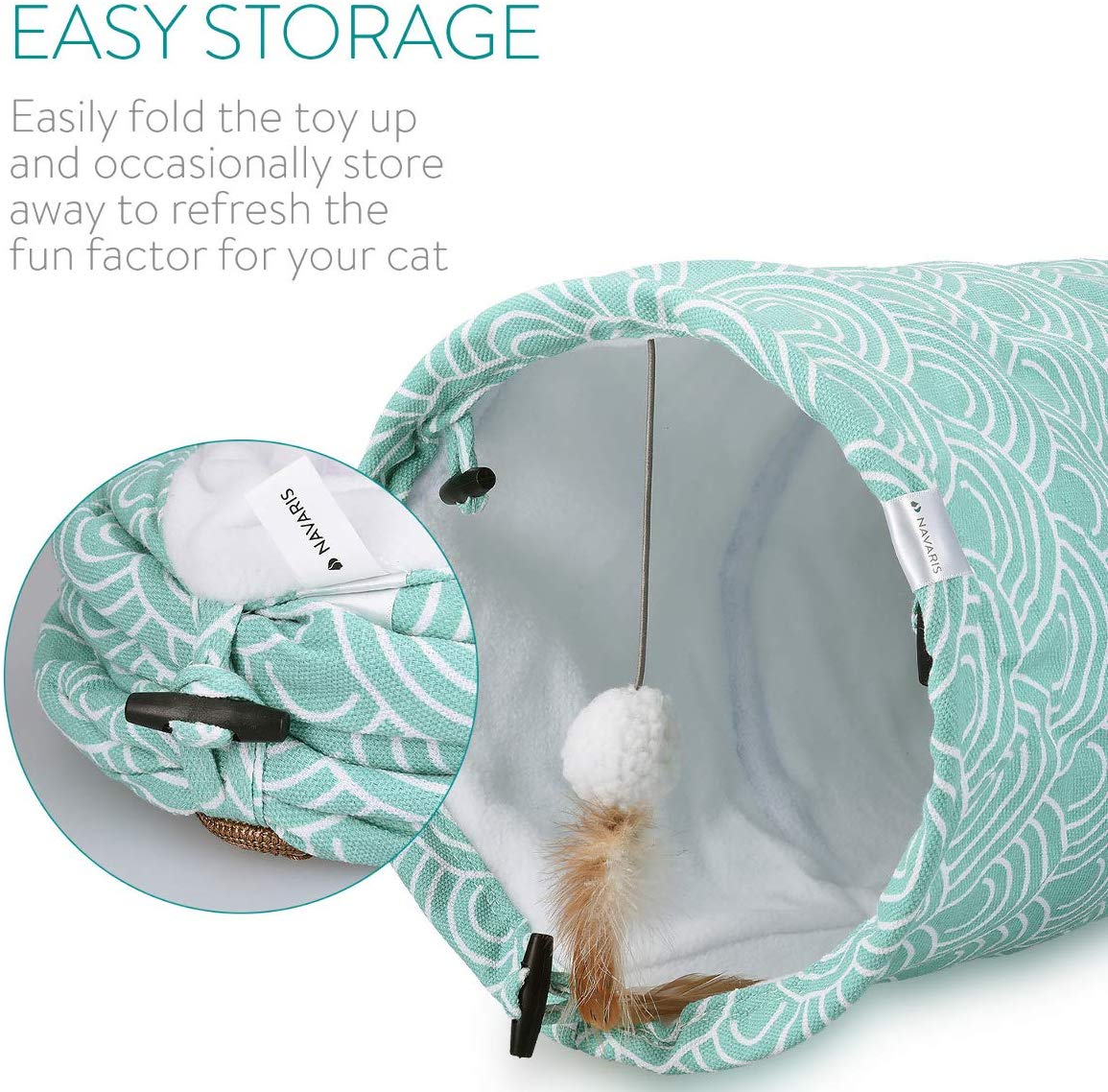 Navaris Cat Tunnel Play Παιχνίδι Σήραγγα για Μικρά Κατοικίδια - Design Japanese Waves - 60 x 25 cm - Turquoise - 48347.01