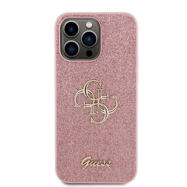 Guess iPhone 15 Pro Max Glitter Script Big 4G Σκληρή Θήκη με Πλαίσιο Σιλικόνης - Pink - GUHCP15XHG4SGP