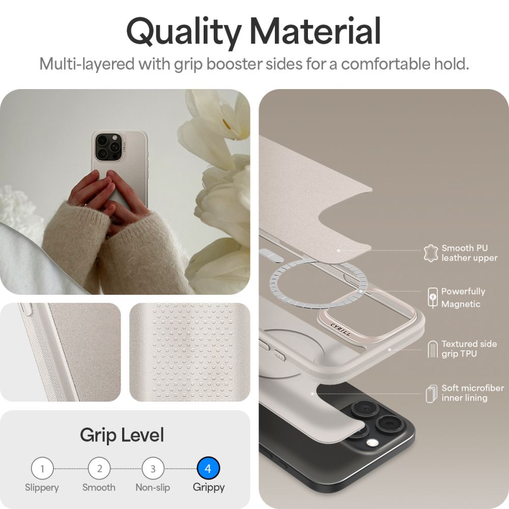 Spigen Cyrill iPhone 16 Pro Max Classic Charm Mag Σκληρή Θήκη MagSafe με Πλαίσιο Σιλικόνης και Λουράκι - Cream