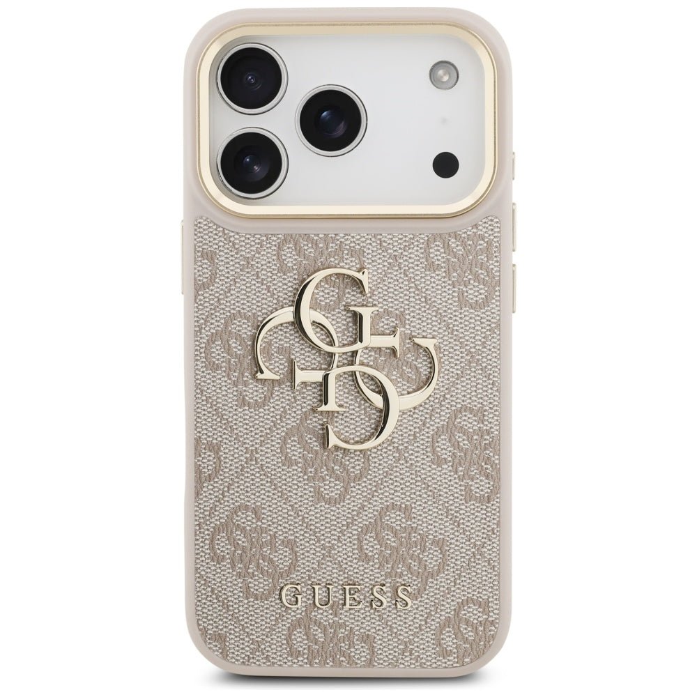 Guess iPhone 17 Pro - 4G Big 4G Classic Logo - Σκληρή Θήκη με Πλαίσιο Σιλικόνης και Επένδυση από Οικολογικό Δέρμα - Pink / Gold - GUHCP17L4GMGCPI