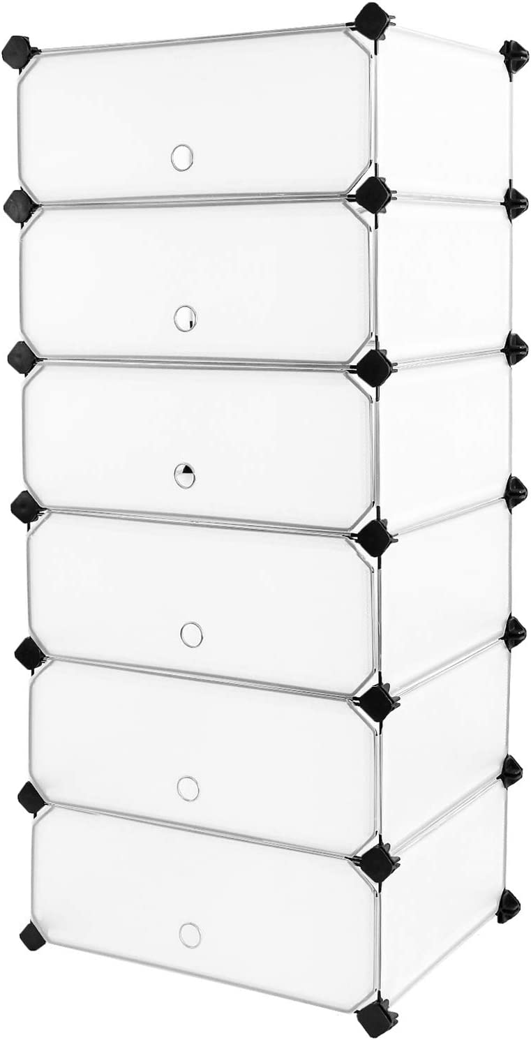 Songmics Πλαστική Παπουτσοθήκη με 6 Ράφια - 43 x 31 x 105cm - White - LPC06W