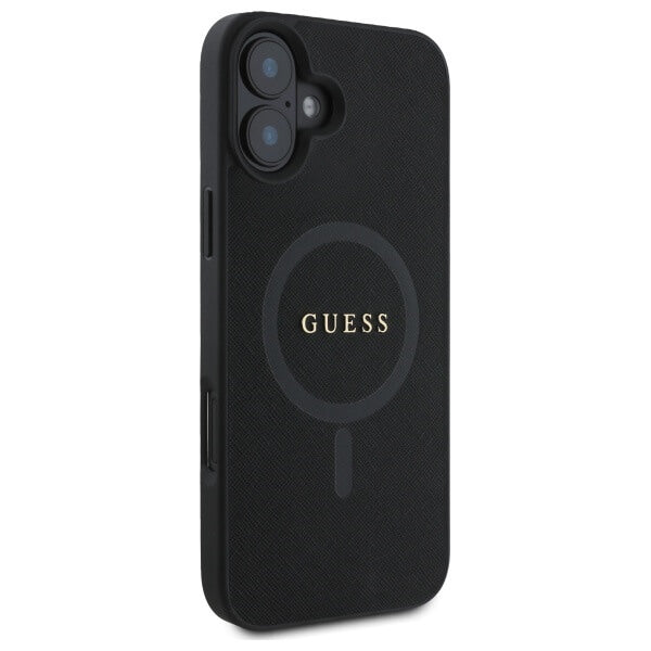 Guess iPhone 16 - Saffiano Classic Logo - MagSafe Σκληρή Θήκη με Πλαίσιο Σιλικόνης - Black - GUHMP16SPSAHMCK