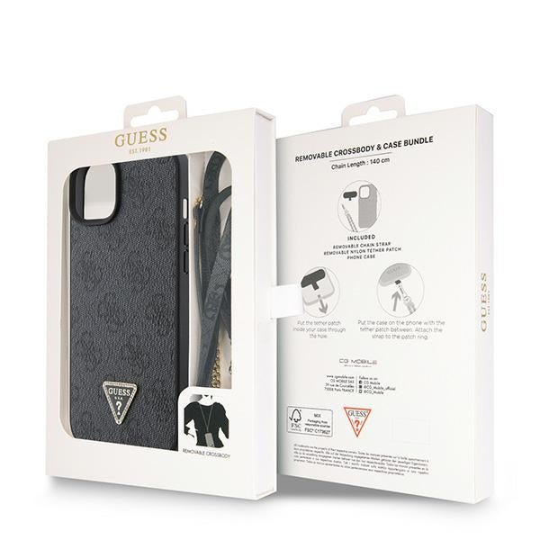 Guess iPhone 15 Plus - Crossbody 4G Metal Logo Θήκη με Επένδυση Συνθετικού Δέρματος και Λουράκι - Black - GUHCP15MP4TDSCPK