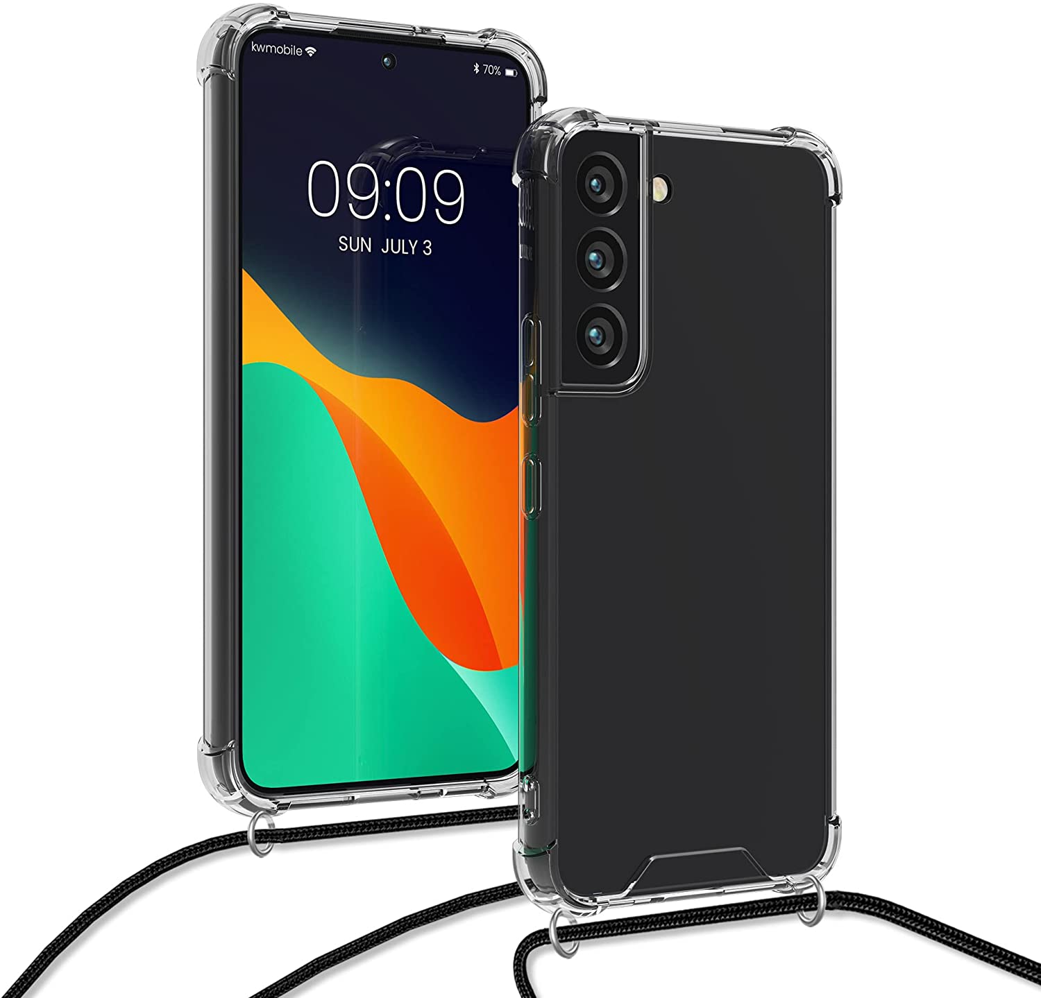 KW Samsung Galaxy S22 Θήκη Σιλικόνης TPU με Λουράκι - Διάφανη / Black - 56759.01