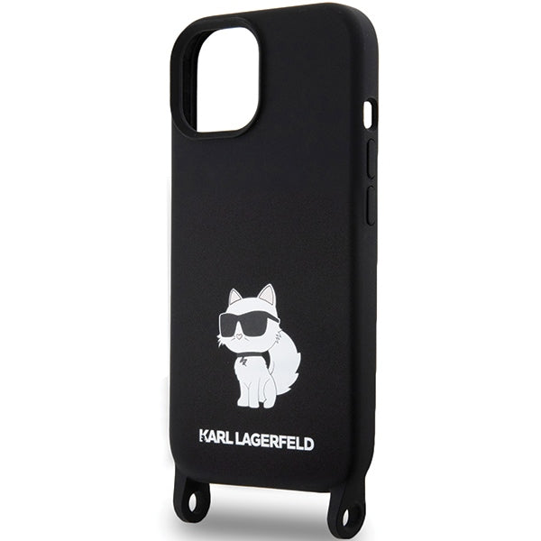 Karl Lagerfeld iPhone 15 Crossbody Silicone Choupette Σκληρή Θήκη με Πλαίσιο Σιλικόνης και Λουράκι - Black - KLHCP15SSCBSCNK
