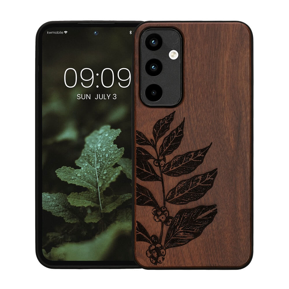 KW Samsung Galaxy A55 5G Θήκη από Φυσικό Ξύλο - Design Leaf Branch - Dark Brown