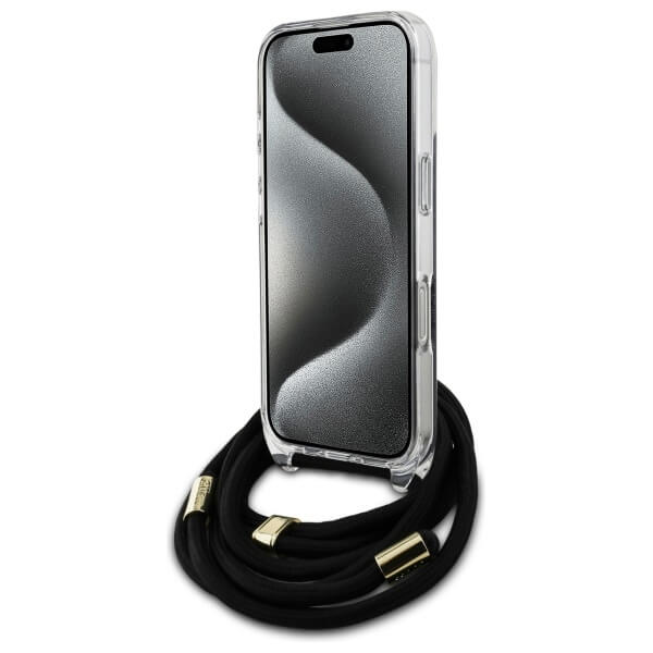 Guess iPhone 16 Pro - Crossbody Cord 4G Print - Σκληρή Θήκη με Πλαίσιο Σιλικόνης και Λουράκι - Black - GUHCP16LHC4SEK