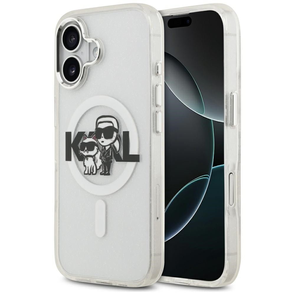 Karl Lagerfeld iPhone 17 - IML Glitter Karl and Choupette Sketch Logo MagSafe - Σκληρή Θήκη με Πλαίσιο Σιλικόνης - Clear - KLHMP17SHGKCGKBT