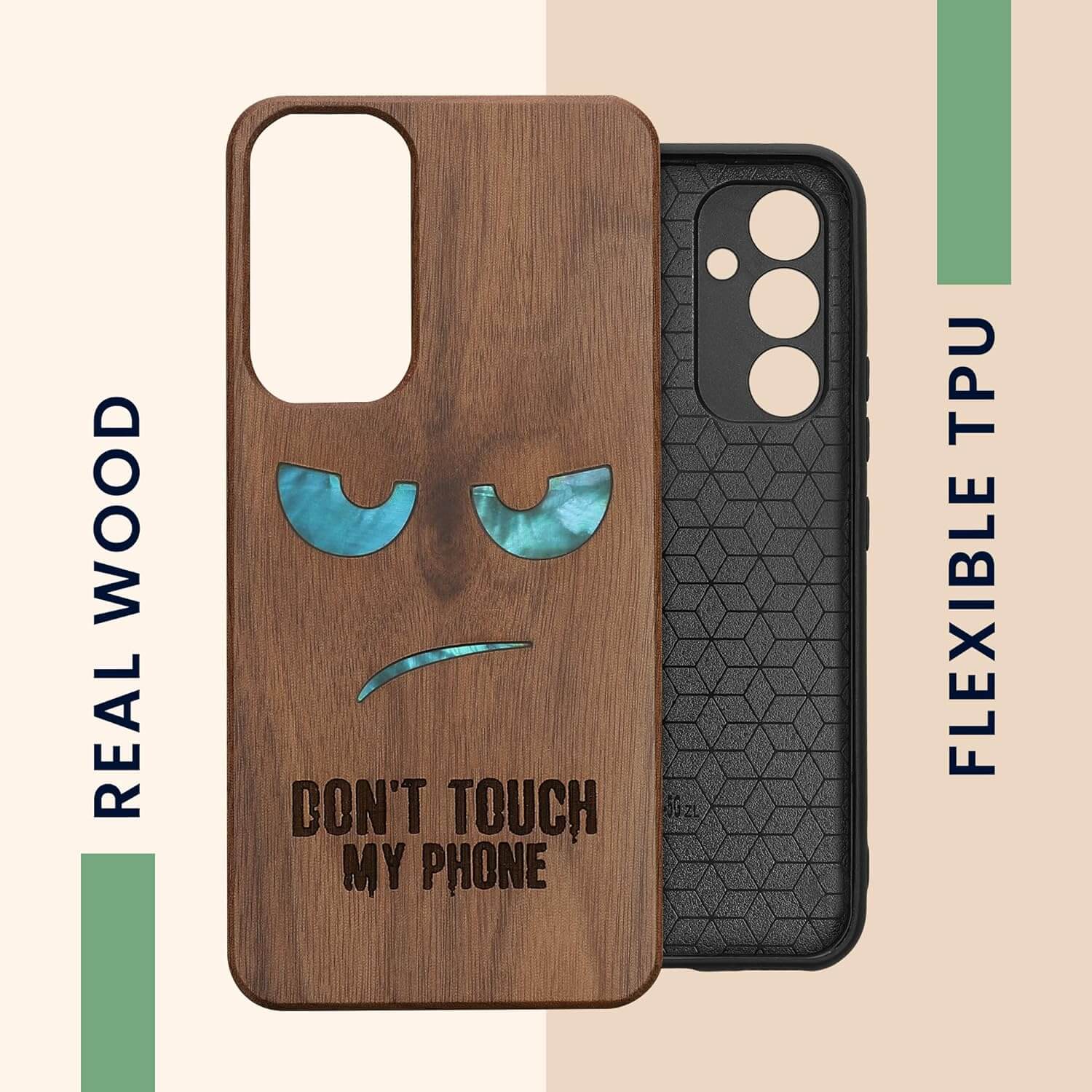 KW Samsung Galaxy A54 5G Θήκη από Φυσικό Ξύλο - Design Mother of Pearl Don't Touch my Phone - Dark Brown - 60799.08