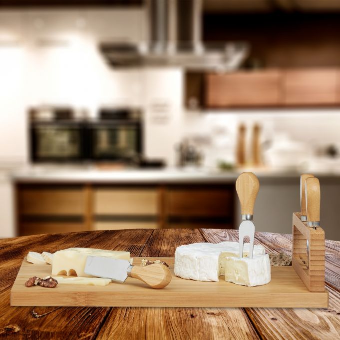Relaxdays Δίσκος από Μπαμπού για Τυριά με Αξεσουάρ Κοπής - Natural - 4052025288266
