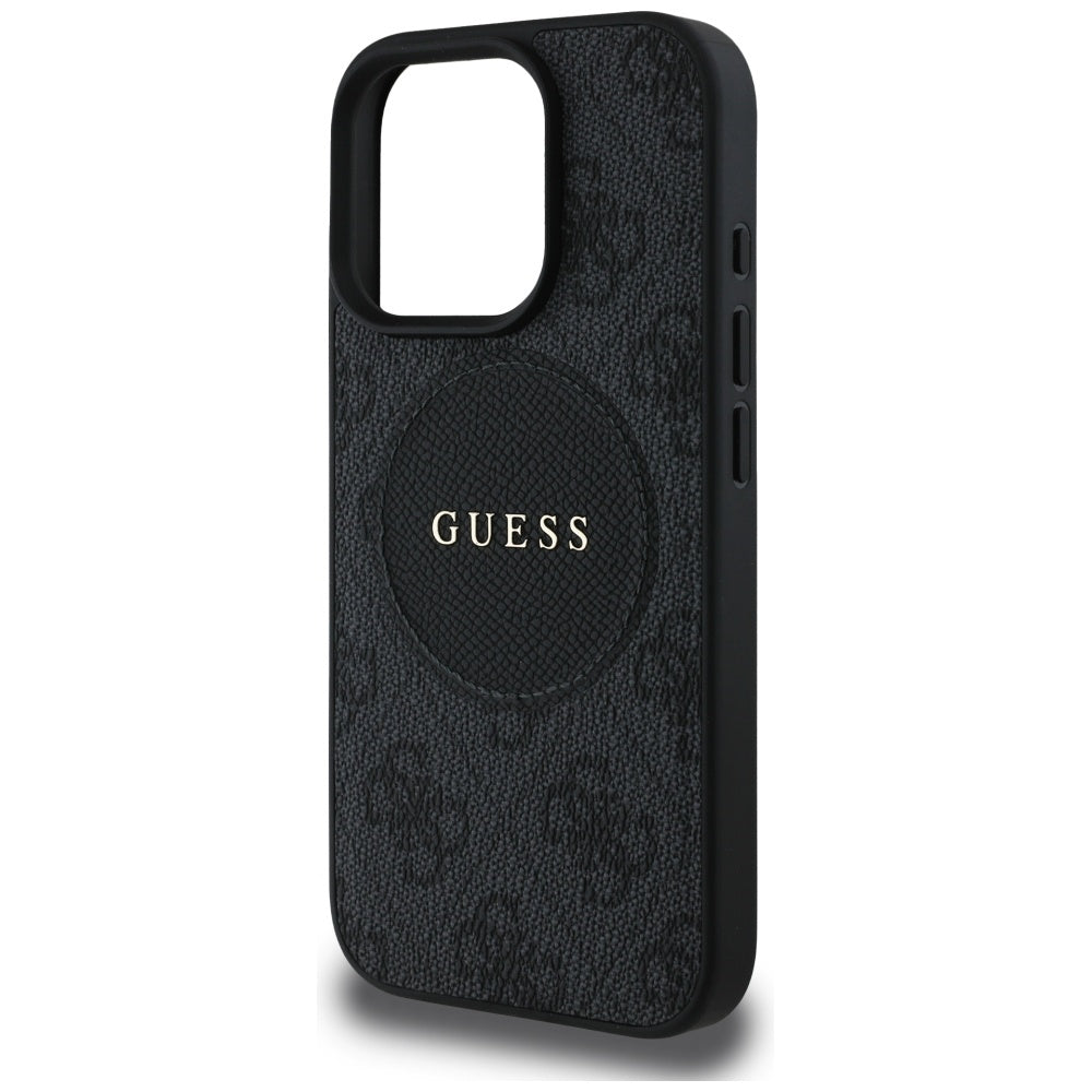 Guess iPhone 16 Pro Max - 4G Circle Classic Logo - MagSafe Θήκη με Επένδυση Συνθετικού Δέρματος - Black - GUHMP16XP4PGRSGK
