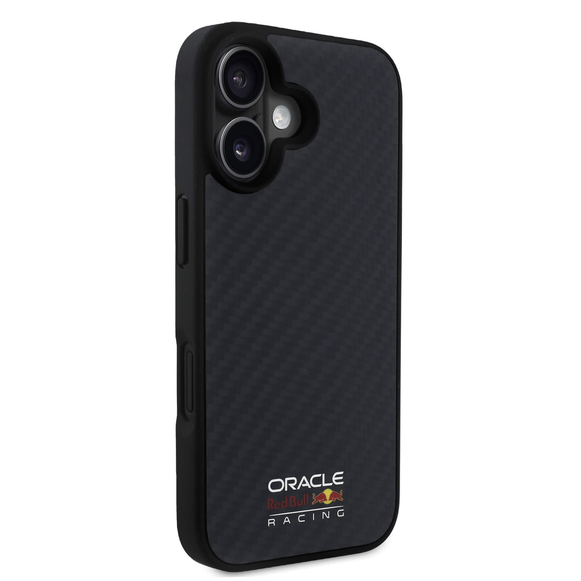 Red Bull iPhone 16 - Carbon Fiber Shiny Logo - MagSafe Σκληρή Θήκη με Πλαίσιο Σιλικόνης - Black - RBHMP16S24CFILSK