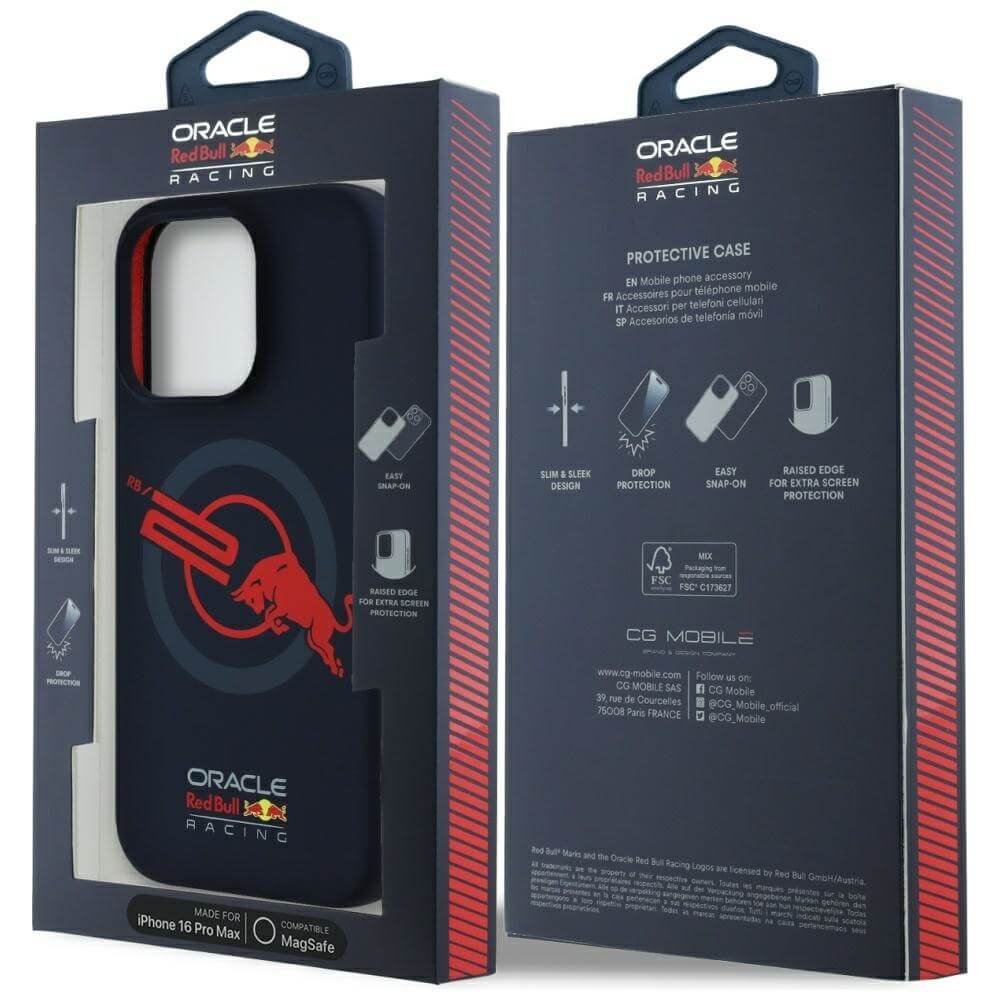 Red Bull iPhone 16 Pro Max - HC Silicone ORBR20 Logo Red Lining - MagSafe Σκληρή Θήκη με Πλαίσιο Σιλικόνης - Navy Blue - RBHMP16X24SIOLVR