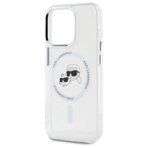 Karl Lagerfeld iPhone 15 Pro - IML Metal Karl and Choupette Head - Σκληρή Θήκη με Πλαίσιο Σιλικόνης και MagSafe - White - KLHMP15LHLSKCH