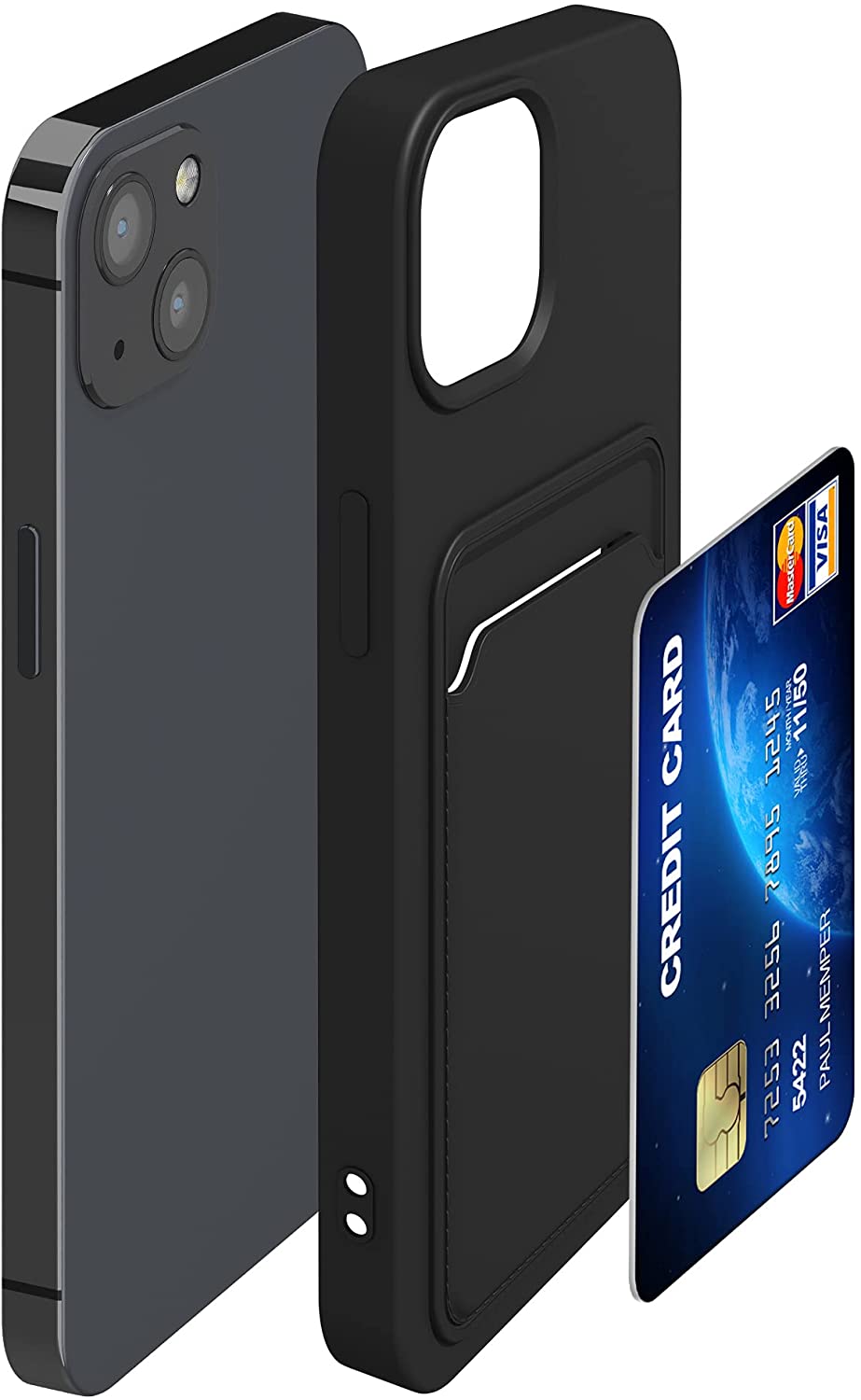 KW iPhone 13 Θήκη Σιλικόνης TPU με Υποδοχή για Κάρτα - Black - 55955.01