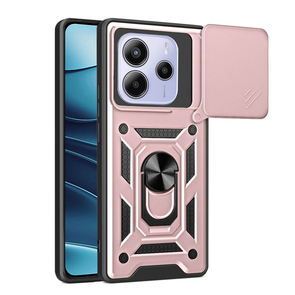 Techsuit Xiaomi Redmi Note 14 5G - CamShield - Σκληρή Θήκη με Προστασία Καμερών και Δαχτυλίδι Συγκράτησης - Rose Gold