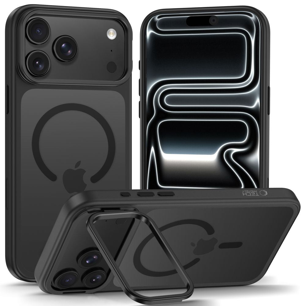 Tech-Protect iPhone 18 Pro Max / iPhone 17 Pro Max - Σκληρή Θήκη με Πλαίσιο Σιλικόνης και Stand MagSafe - Magstand CC - Matte Black
