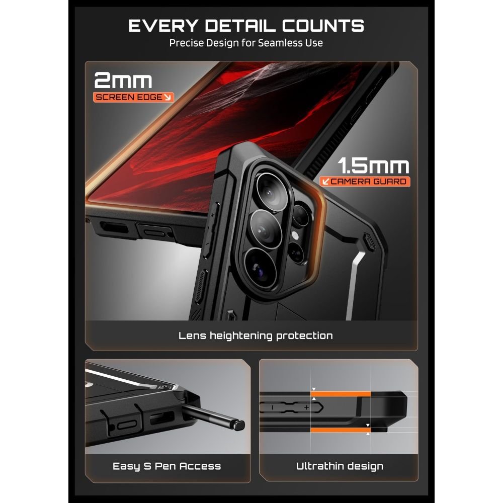 Supcase Samsung Galaxy S26 Ultra - Θήκη Full - Body με Προστατευτικό Πλαίσιο Οθόνης και 2 Αντιχαρακτικά Γυαλιά και Stand - Unicorn Beetle Pro 2 - Set - Black