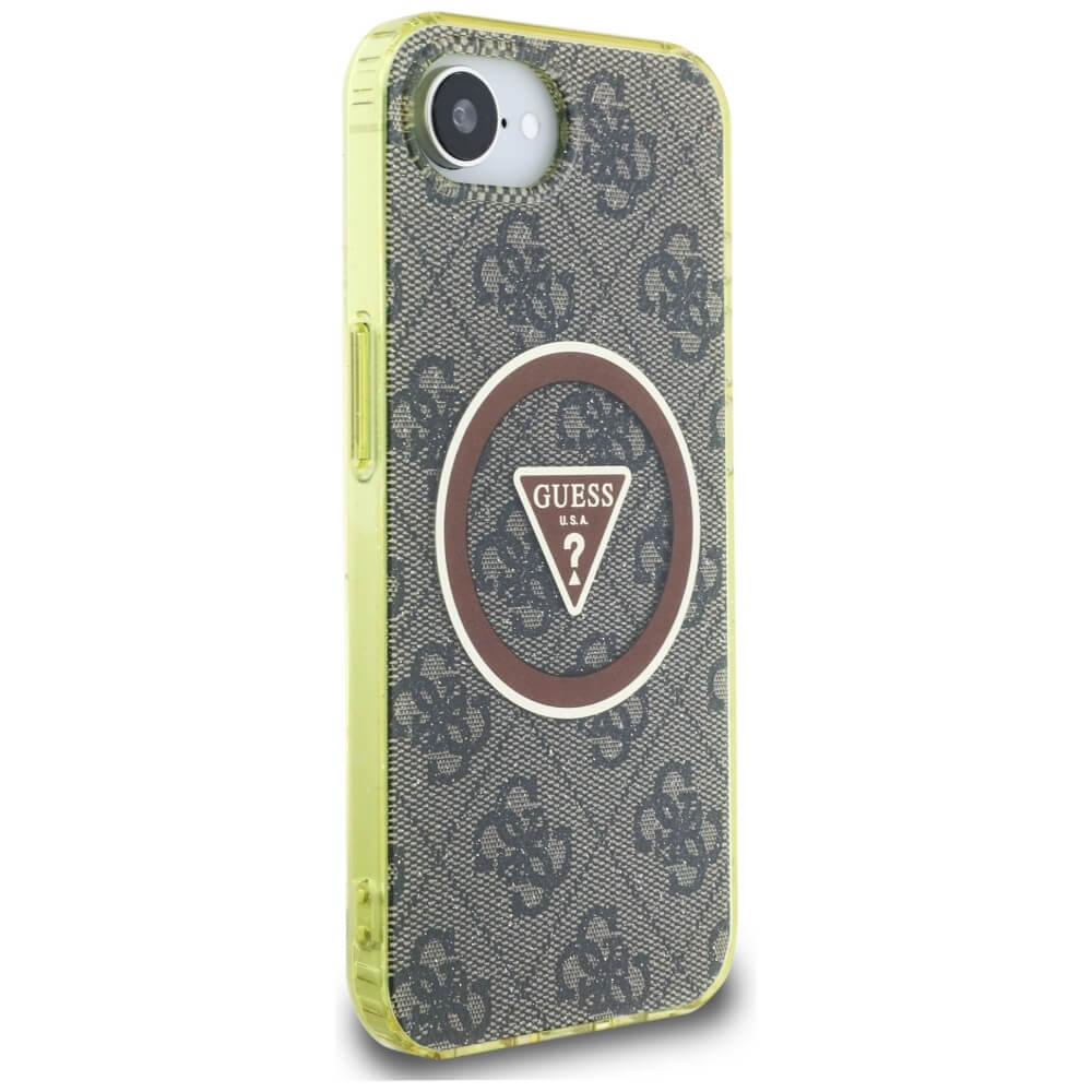 Guess iPhone 16e - IML Metal Glitter 4G Circle Triangle MagSafe - Σκληρή Θήκη με Πλαίσιο Σιλικόνης και MagSafe - Brown - GUHMPSE4HG4PRTGW