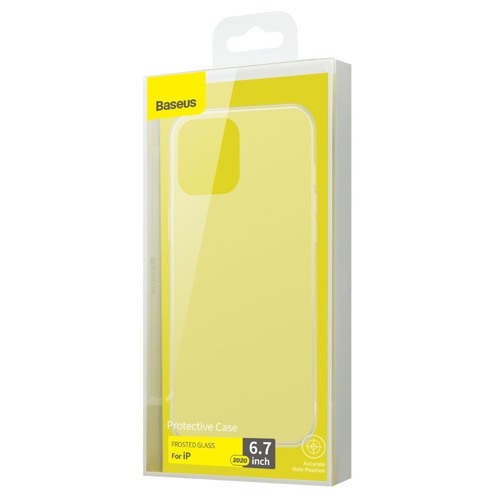 Baseus iPhone 12 Pro Max Frosted Glass Θήκη με Πλαίσιο Σιλικόνης και Όψη Γυαλιού Tempered Glass - White - WIAPIPH67N-WS02