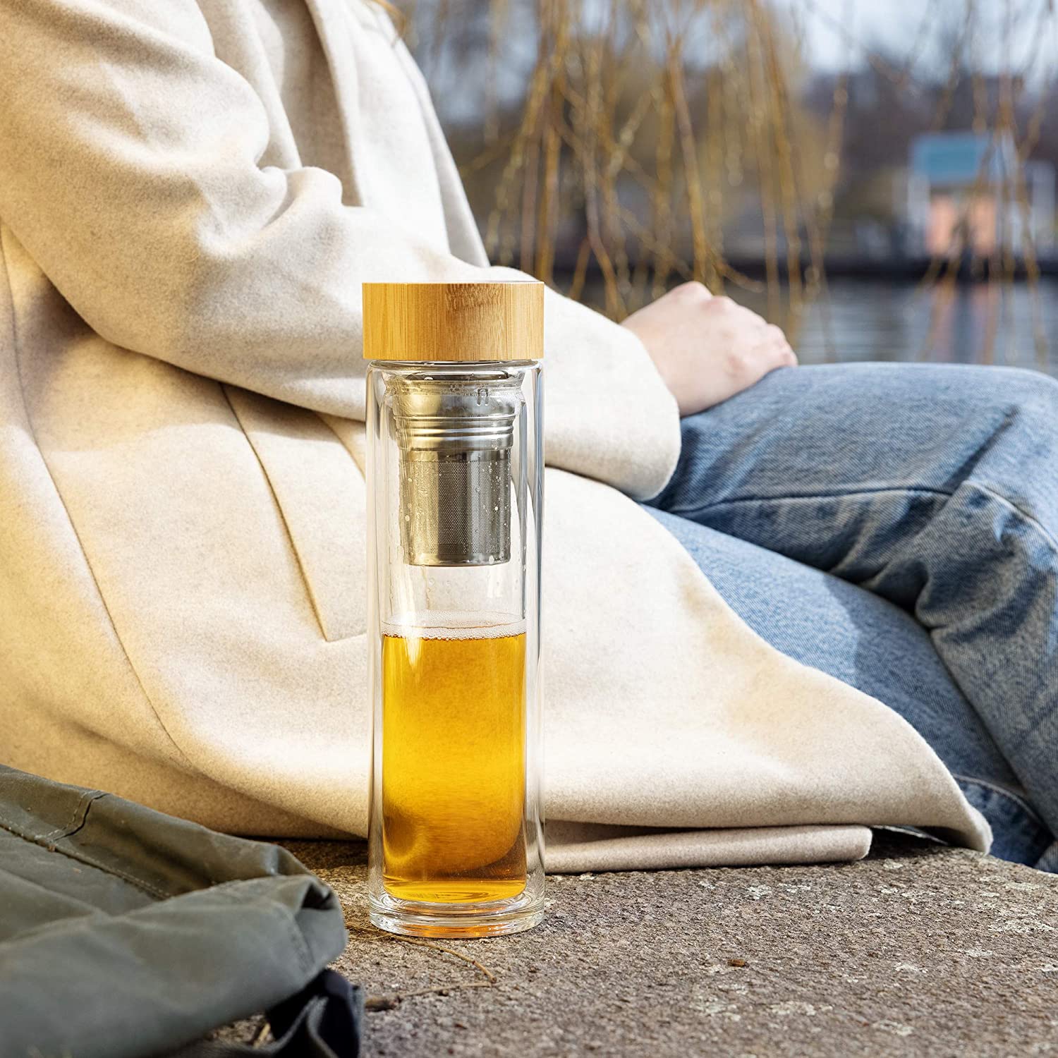 Navaris Γυάλινο Μπουκάλι Τσαγιού με Θήκη μεταφοράς - 500ml - Clear - 45888.2