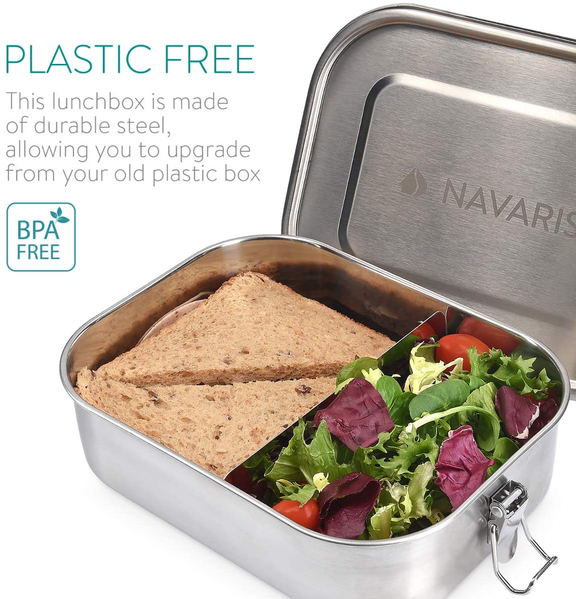 Navaris Μεταλλικό Δοχείο Αποθήκευσης Φαγητού με Διαιρέτη - Silver - 50788.02