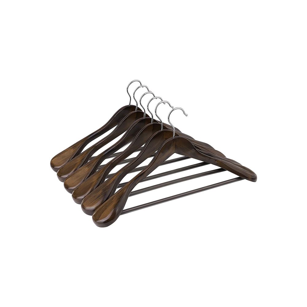 Songmics Σετ με 6 Ξύλινες Κρεμάστρες Ρούχων - Dark Walnut - CRSH06V
