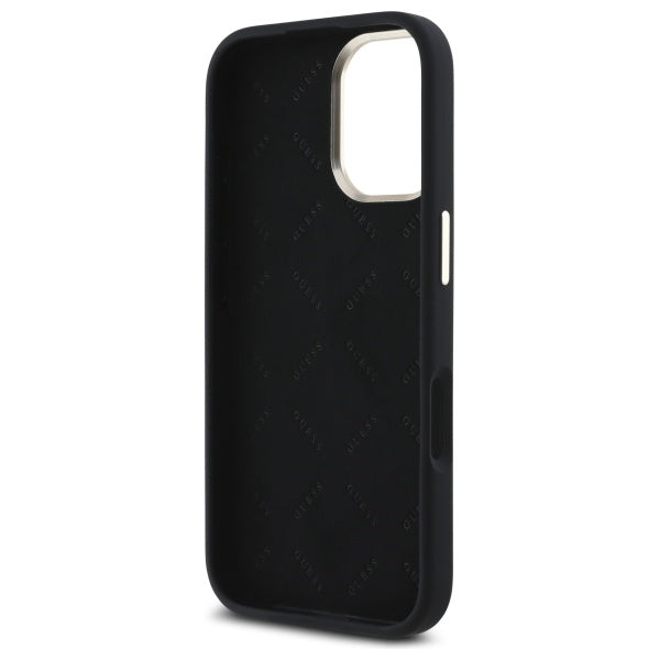 Guess iPhone 16 - Silicone Script Metal Logo and Frame - Σκληρή Θήκη με Πλαίσιο Σιλικόνης - Black - GUHCP16SSMBSLK