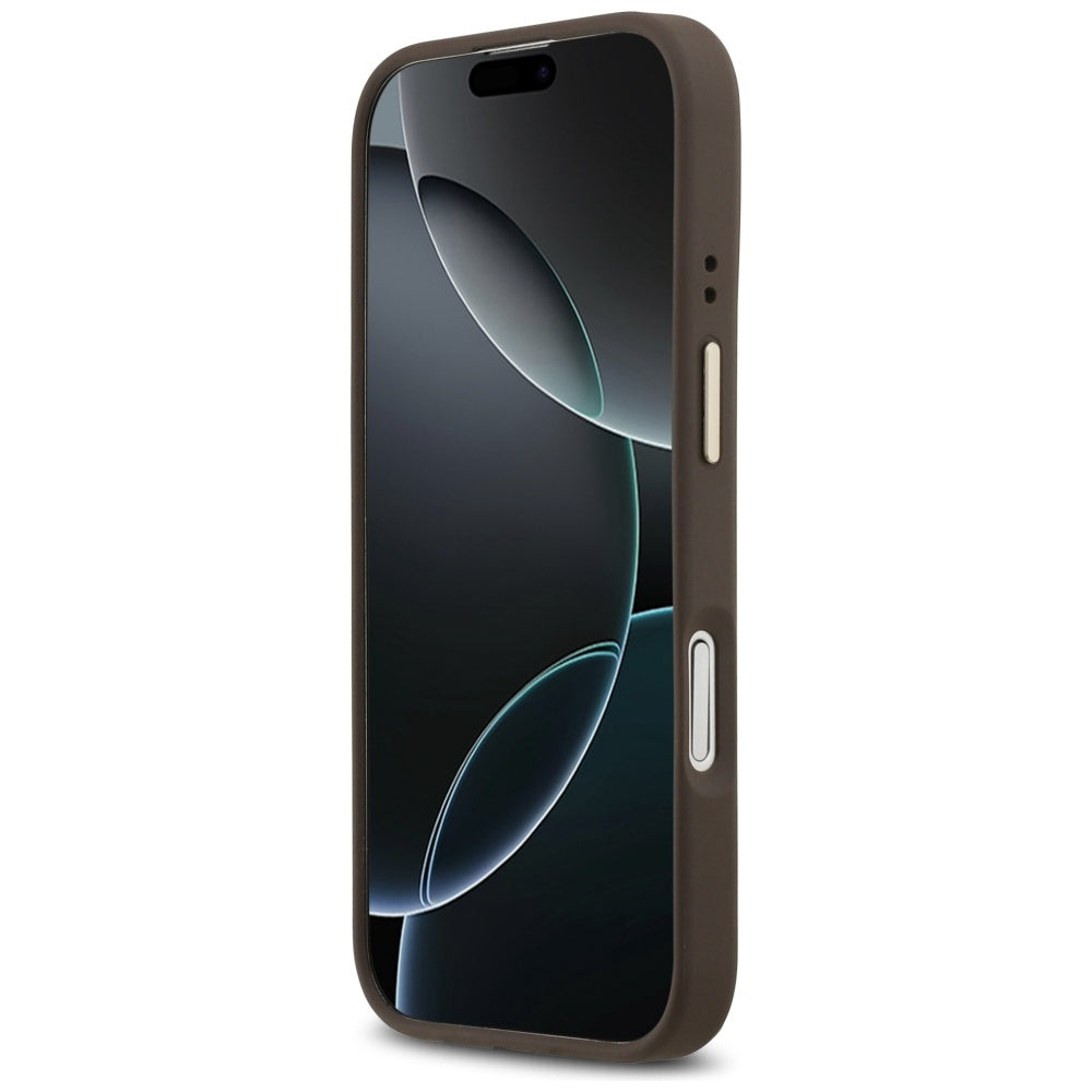 Guess iPhone 17 - Peony Hot Stamp MagSafe - Σκληρή Θήκη με Επένδυση Συνθετικού Δέρματος - Brown - GUHMP17SPSAMSECW