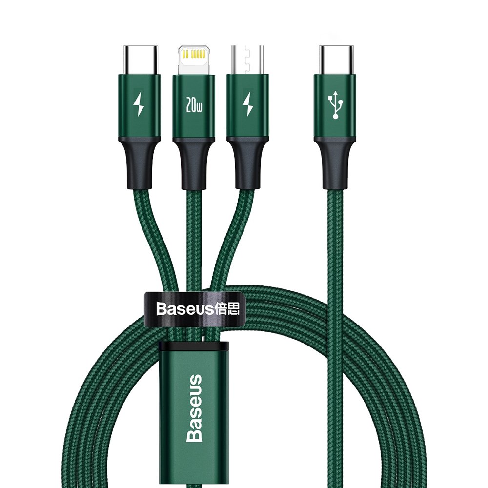 Baseus Rapid 3in1 Καλώδιο Φόρτισης Type-C 20W 1.5m - Micro USB / Lightning / Type-C - Green - CAMLT-SC06