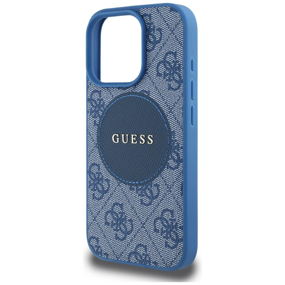 Guess iPhone 16 Pro - 4G Circle Classic Logo - MagSafe Θήκη με Επένδυση Συνθετικού Δέρματος - Blue - GUHMP16LP4PGRSGB