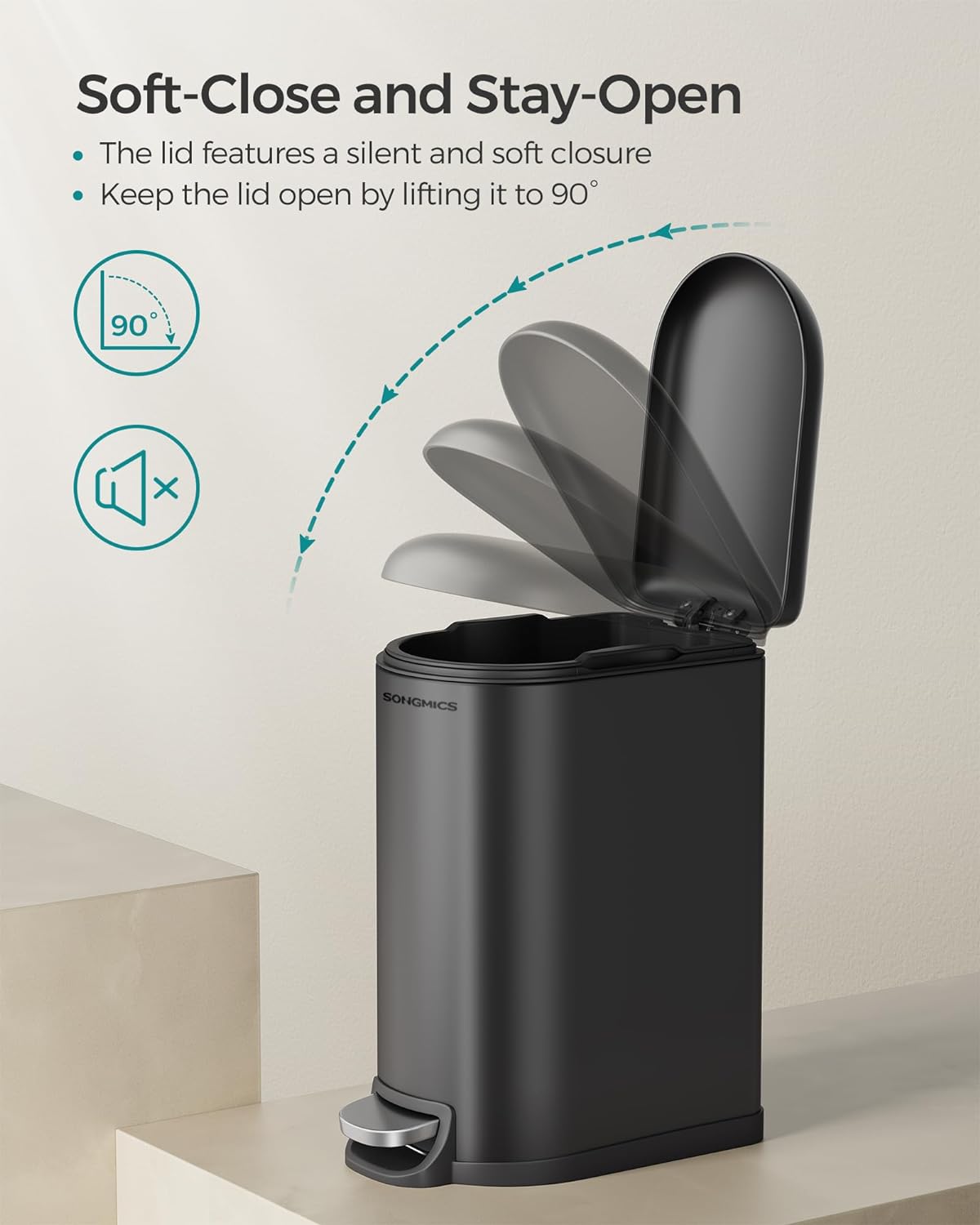Songmics Κάδος Απορριμμάτων για το Μπάνιο - 10L - Ink Black - LTB010B02