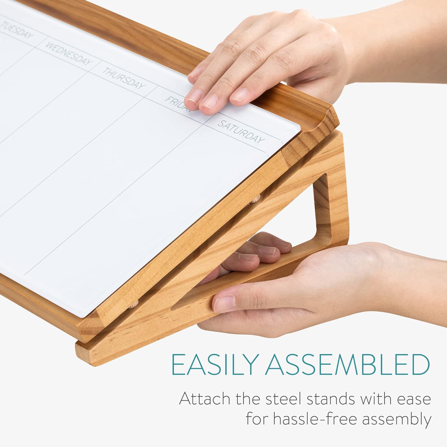 Navaris Επιτραπέζιος Μαγνητικός Γυάλινος Πίνακας Χρονοδιαγράμματος με Ξύλινη Βάση - Brown / White - 55874.02