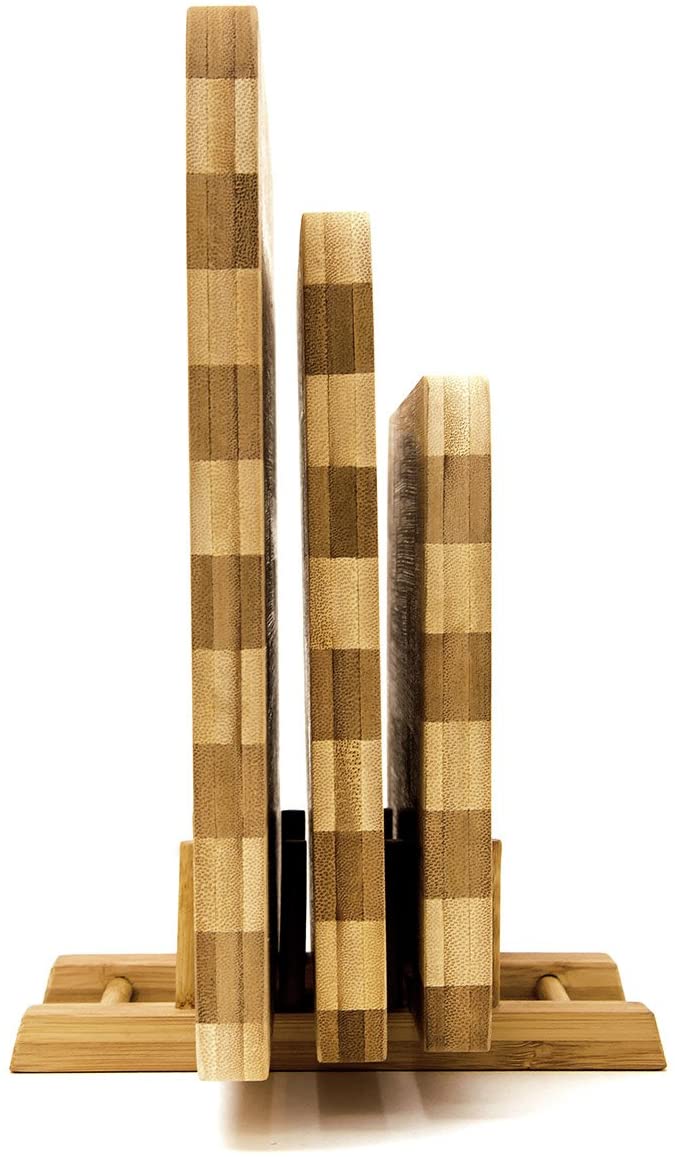 Relaxdays Σετ με 3 Σανίδες Κοπής από Μπαμπού με Βάση - Brown / Light Brown - 4052025188771