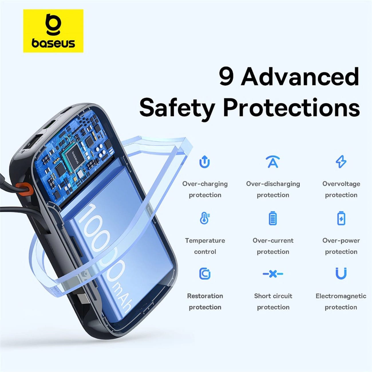 Baseus Qpow Pro+ Power Bank 10000mAh 22.5W με Οθόνη και Ενσωματωμένο Καλώδιο Type-C - Black - P10067101113-00