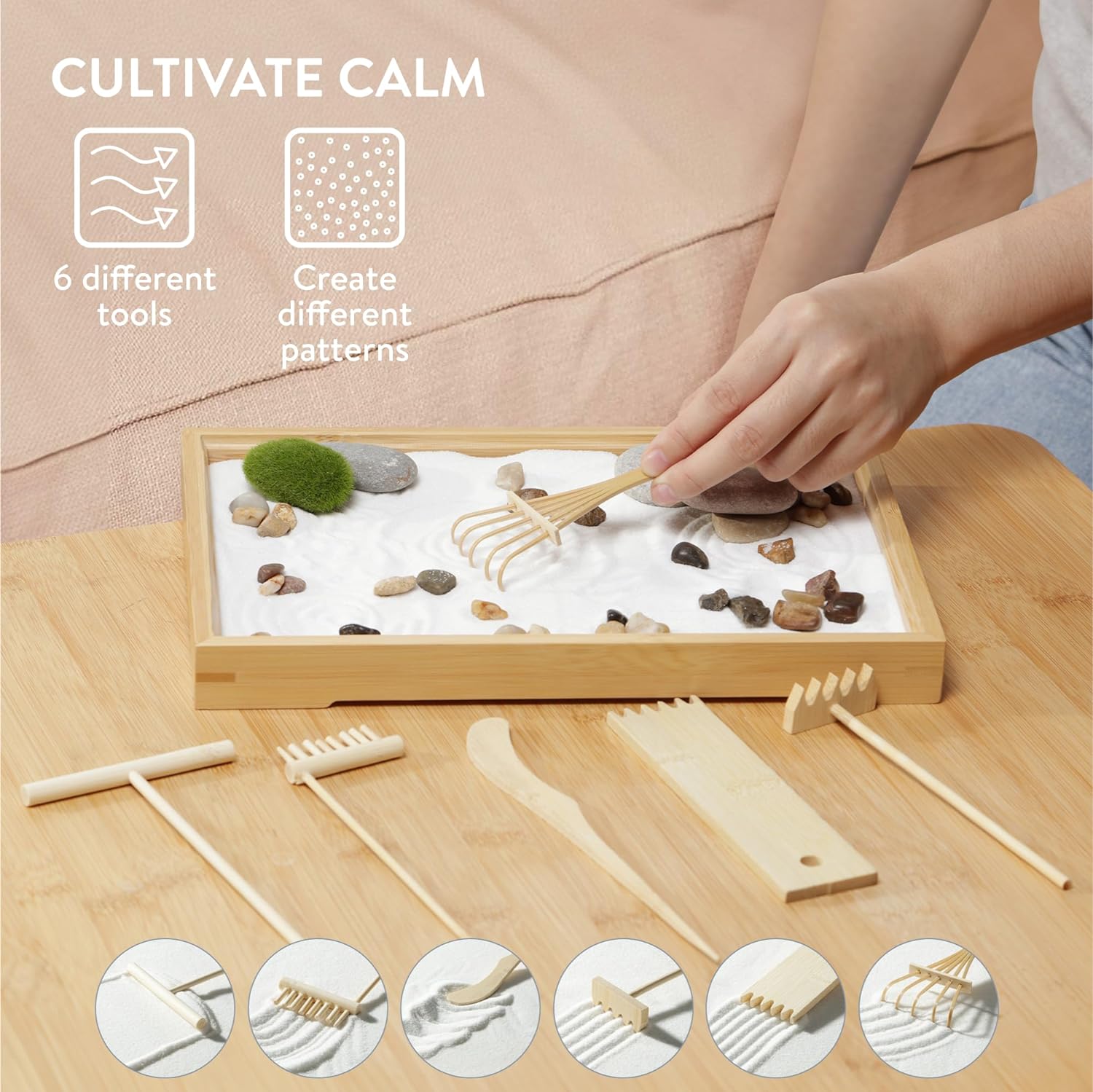 Navaris Διακοσμητικό Κιτ Μίνι Κήπου για Χαλάρωση και Διαλογισμό με Ορθογώνιο Δίσκο - White Sand - 61129.03